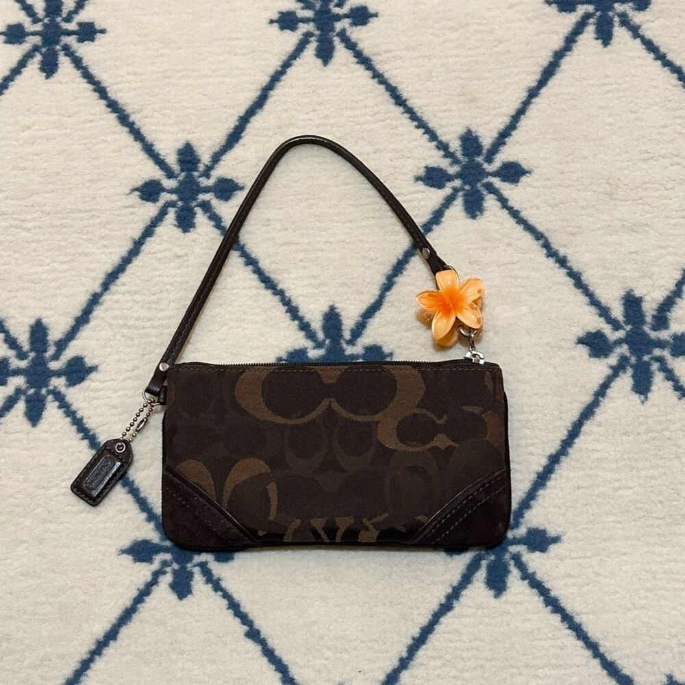 Coach Vintage Y2K Optic Wristlet Pouch 2000s Suede Canvas - Brown